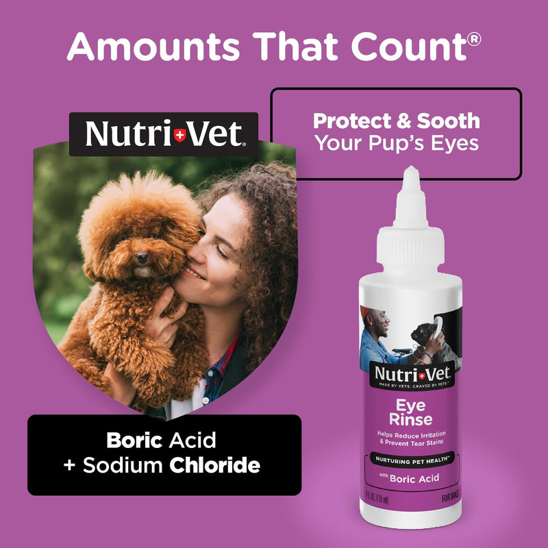 Nutri-Vet Eye Rinse for Dogs, Dog Tear Stain Remover, Eye Wash, Allergy Relief for Pet Puppies, Puppy Supplies, Pet Safe Formula, Vet Formulated, Prevents Infections, 4oz 1 Pack