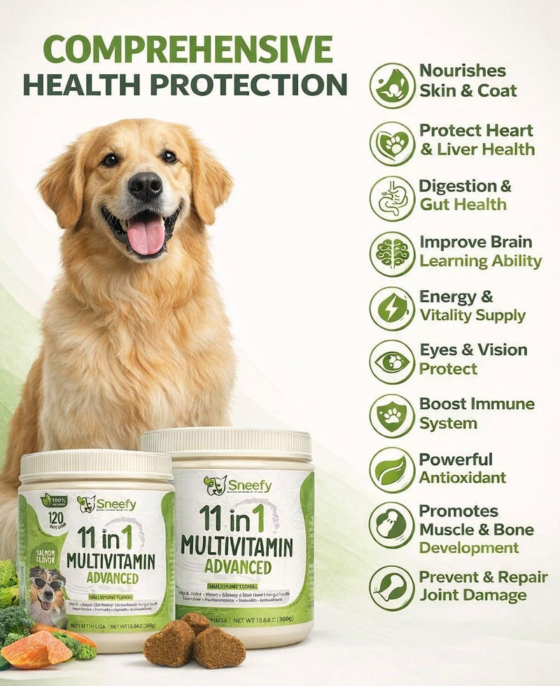 Dog Multivitamin, Chewable Dog Vitamins and Supplements for Hip & Joints, Skin & Coat, Omega 3 Fish Oil for Dogs- Senior & Puppy Multivitamin - Salmon- 120 Soft Chews