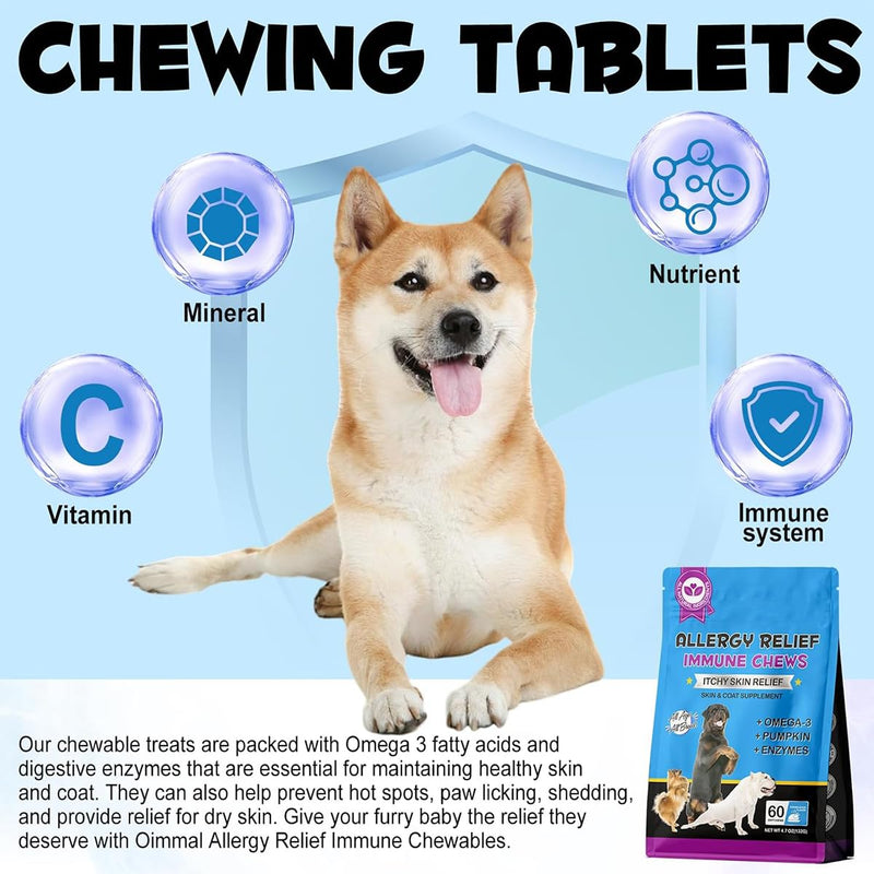 Dog Allergy Relief Chews (60 Treats) – Itch Relief & Immune Support for Dogs, Helps Support Itchy Skin, Paws, Ears & Coat Health, Omega 3, Probiotics & Vitamins, Peking Duck Flavor, All Breeds & Sizes