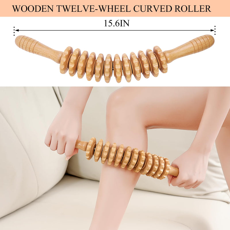 Wood Massage Roller Wood Therapy Massage Tools Body Roller Cellulite Roller Fascia Blaster Wooden Massager for Lymphatic Drainage, Maderoterapia, Pain Relief(Curved) Curved