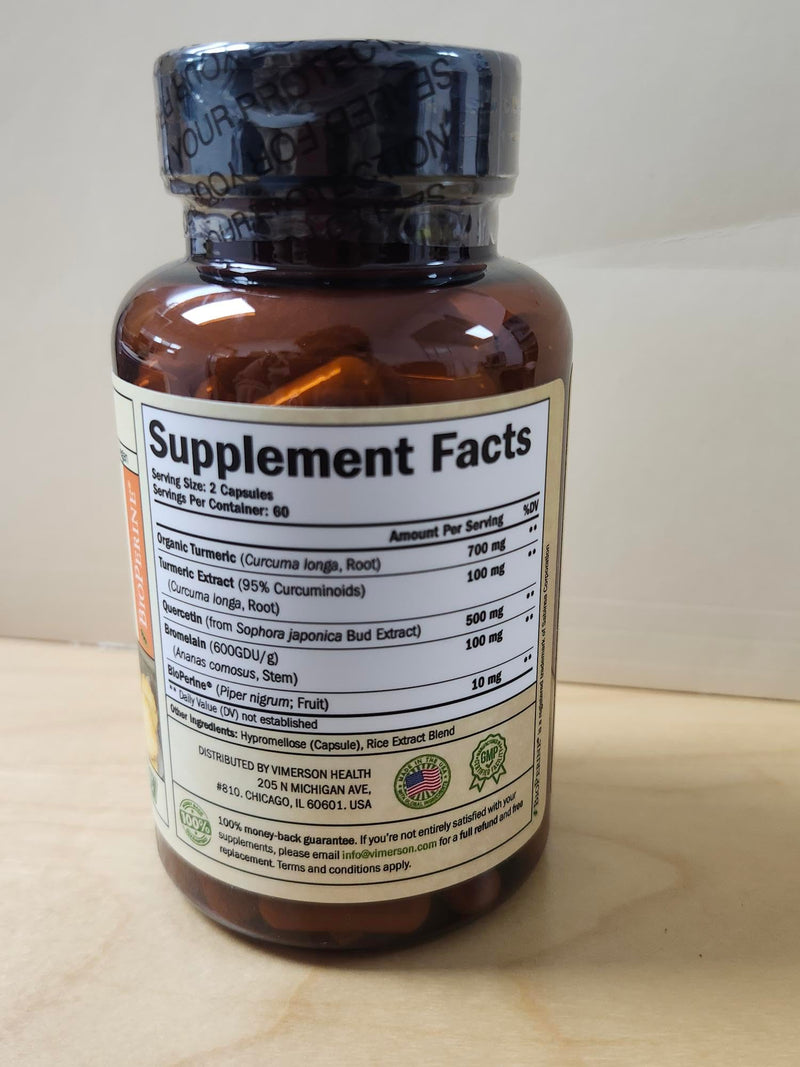 Quercetin with Bromelain Turmeric Curcumin Supplement – Triple Action: Allergy Relief, Inflammation and Joint Support with Organic Tumeric + Bioperine for Max Absorption – 120 Quercetin 500mg Capsules 120 Count (Pack of 1)