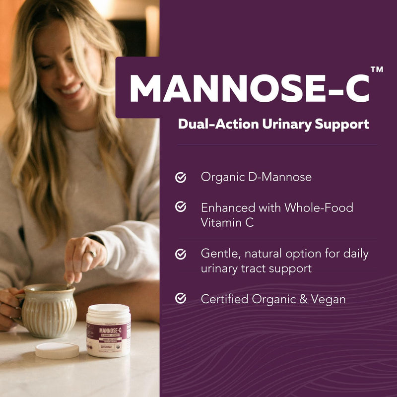 Mannose-C - Organic D Mannose Powder + Whole Food Vitamin C, Natural UTI Support Supplement to Flush & Cleanse Urinary Tract, Certified Organic Urinary Health for Women, Vegan, Non-GMO (60 Servings) 3.39 Ounce (Pack of 1)
