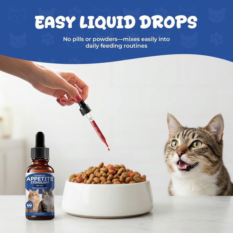 Appetite Stimulant Drops for Cats – Vitamin B12 Liquid with Methylcobalamin, Supports Appetite, Energy & Metabolism, Helps Picky or Low-Energy Cats Eat & Thrive, 2 fl oz