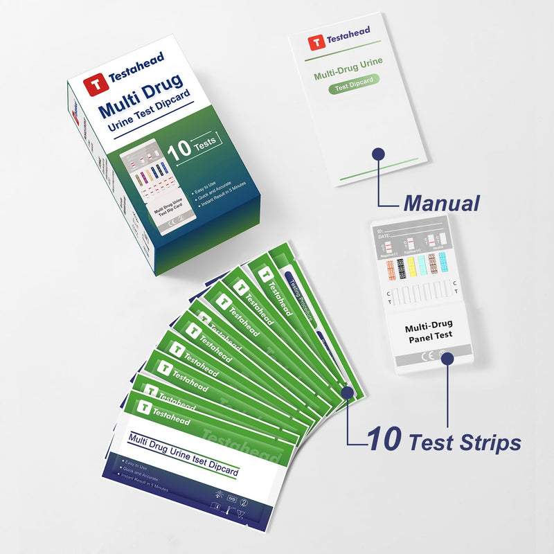 T TESTAHEAD Drug Test Kit 10 Pack, Home Drug Tests, 12 Panel Drug Test Urine, Tests for Marijuana (THC),COC,OPI 2000,AMP,BZO,BAR,BUP,MDMA,MET,MTD,OXY,PCP - BeesActive Australia