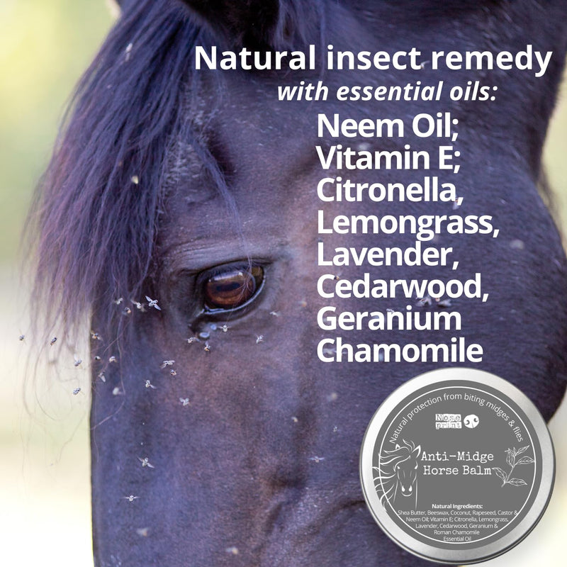 Anti-Midge Horse Balm, 100ml, Natural Repellent with Shea Butter, Beeswax, Coconut Oil, Neem Oil, Citronella, Lemongrass, Lavender, Cedarwood