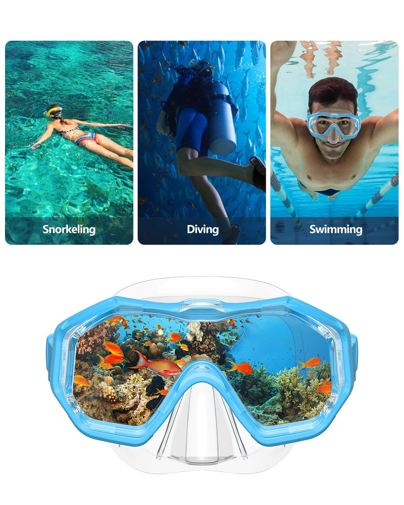 WSTOO Adults Swim Goggles with Nose Cover to Prevent Water Inhaling, Anti-Fog Swimming Mask for Youth Men Women Transparent Blue+pink Large