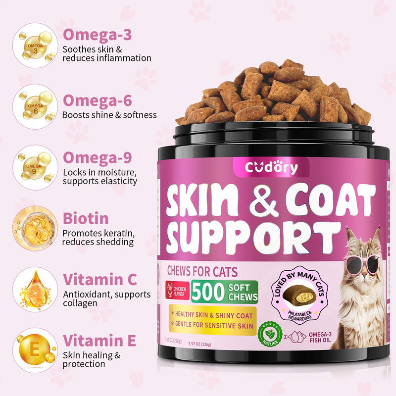 Chews for Cats Bundle-Cat Allergy Relief +Natural Skin and Coat Support for Cats for Digestive & Gut Support-Cat Supplements Omega 3 & Probiotic & Vitamins -Chicken