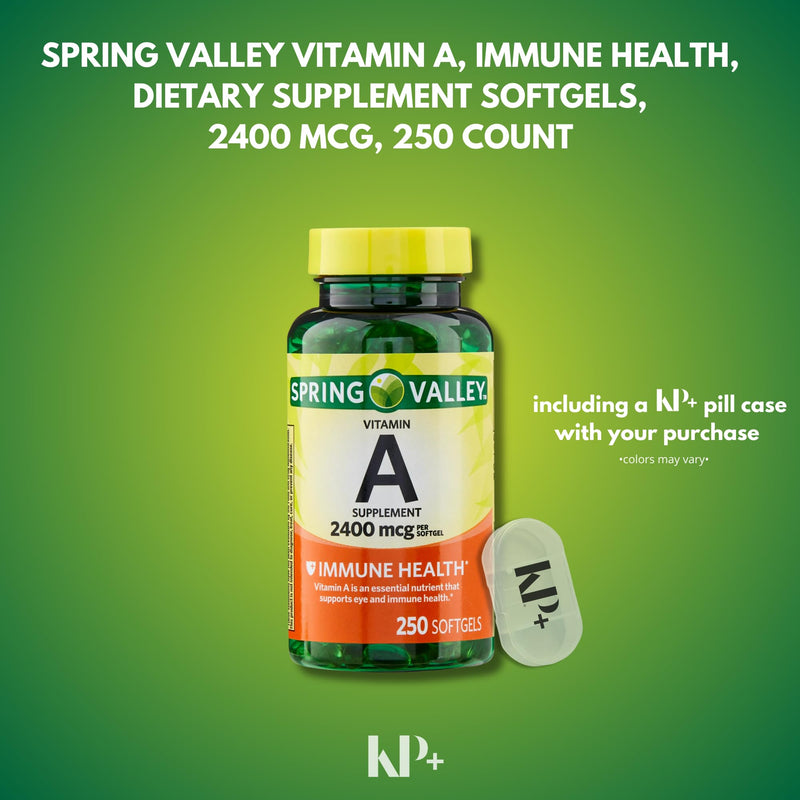 Spring Valley Vitamin A, Vitamin A Supplement, 2400 mcg, 250count, Vitamin A Softgels Bundle with Pill Case - BeesActive Australia