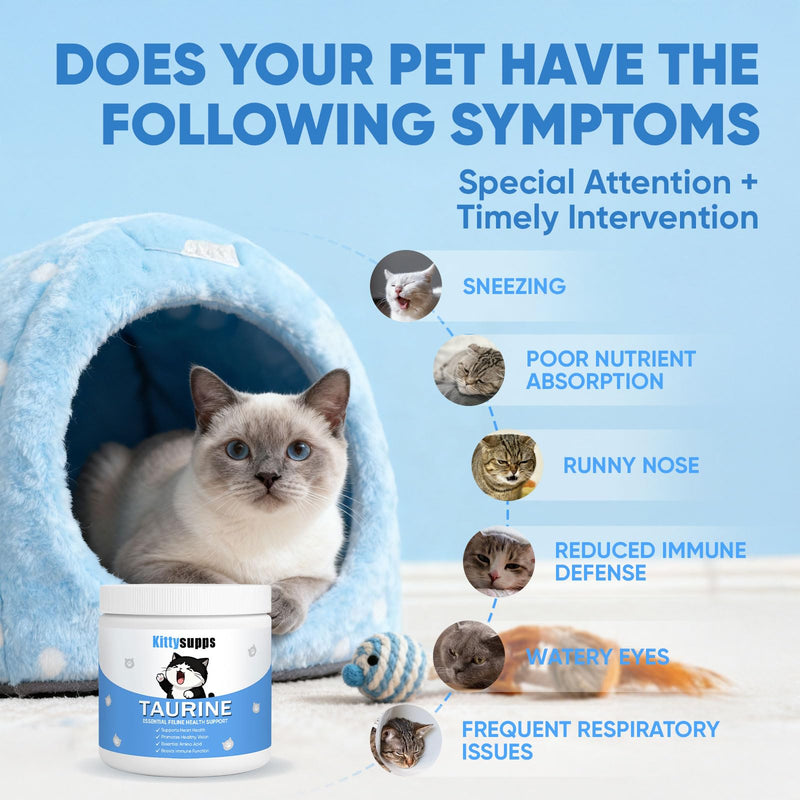 KittySupps Taurine Supplement for Cats, Kitty Supps Taurine Powder, Supports Heart & Eye Health, Boost Energy & Vitality, Mix in Food, Grain-Free Formula, 200 Grams