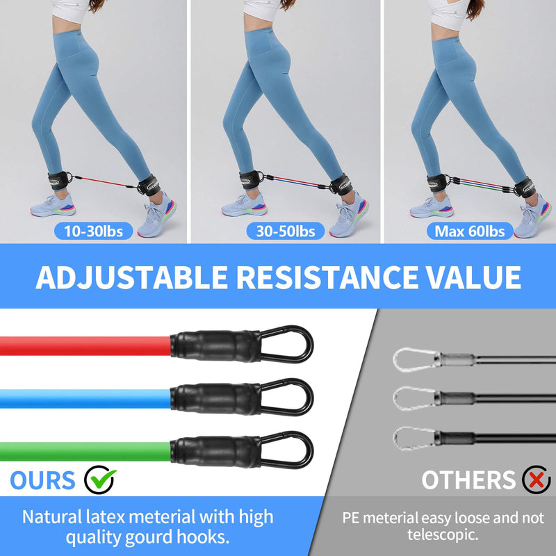 Ankle Resistance Bands with Cuffs, Resistance Bands for Leg, Ankle Bands for Working Out, Booty Workout Equipment for Kickbacks Hip Fitness Training Ankle Strap with Exercise Bands for Women BLACK - BeesActive Australia