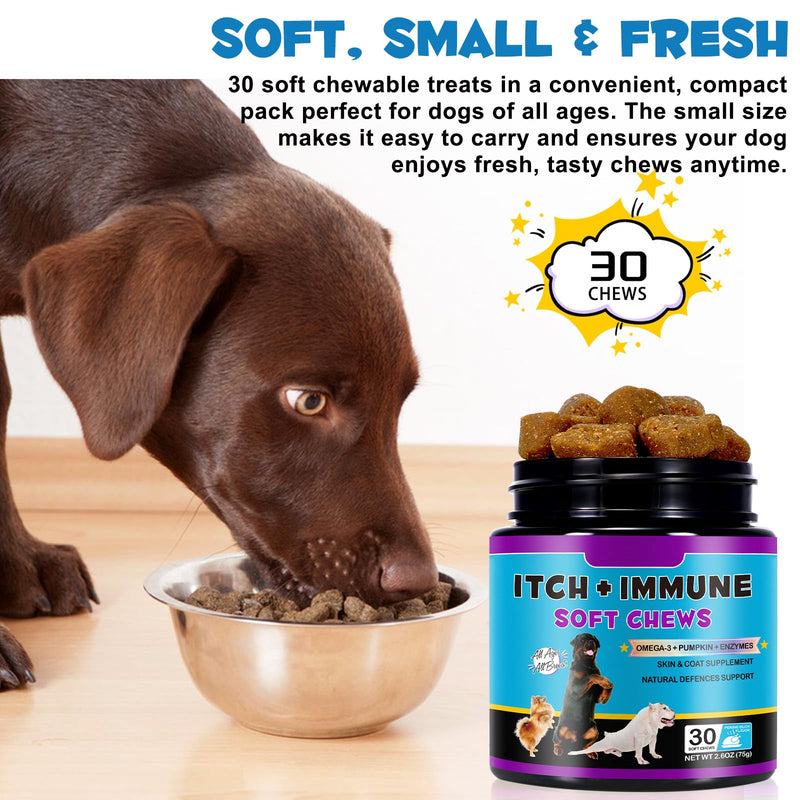 Dog Allergy Relief Chews,(30 Chews),Itchy Dog Skin Relief Chews, Anti-Itch & Hot Spots, Stop Itching, Licking, Scratching, Seasonal Allergies,Peking Duck Flavor 30PCS