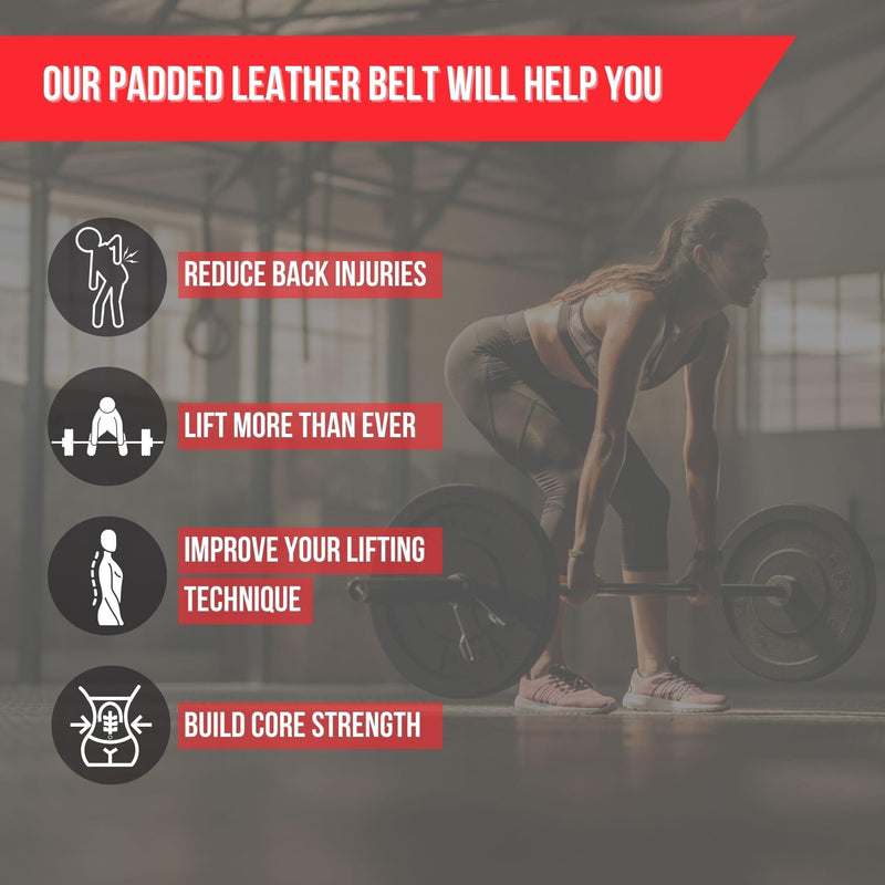 Lift Tech Fitness 6'' Men's Padded Leather Lifting Belt - Weight Lifting Belt for Men - Workout Belt for Men Weightlifting, Strength Training, Powerlifting in Black & Red Medium - BeesActive Australia