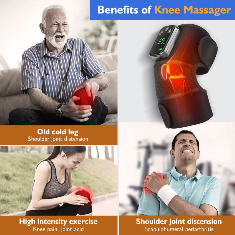 Cordless Heated Knee Massager, Knee Heating Pad for Knee Pain Relief, FSA Eligible HSA, Heated Knee Brace Wrap, Heat & Massage, Joint & Arthritis Comfort Dark Black