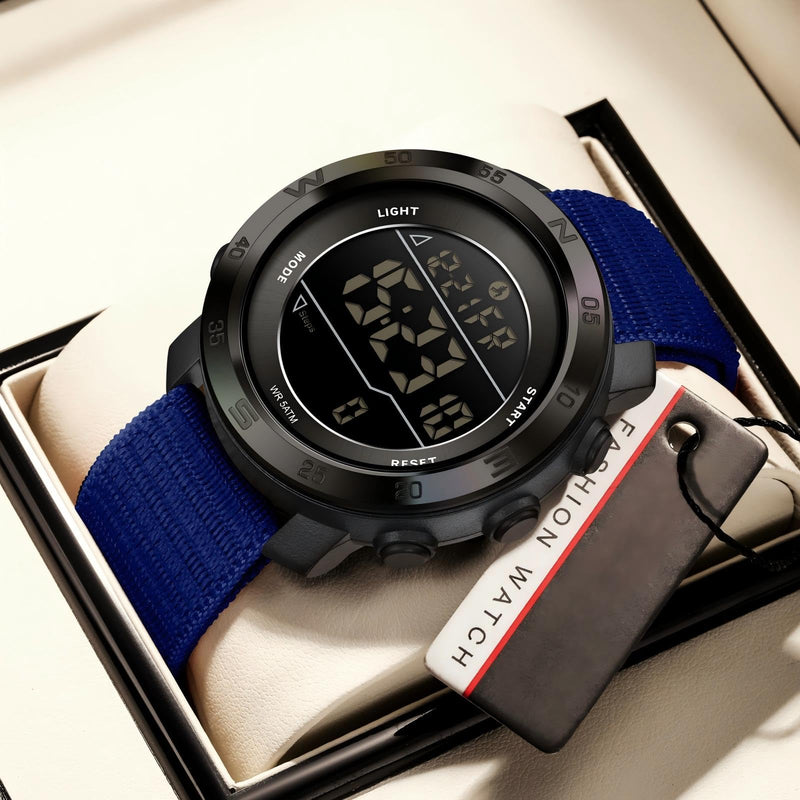 findtime Step Counter Watch No Phone Needed Pedometer for Walking Mens Women's Digital Watches with Calories Distance Alarm Countdown Timer Nylon Strap Blue Black Blue
