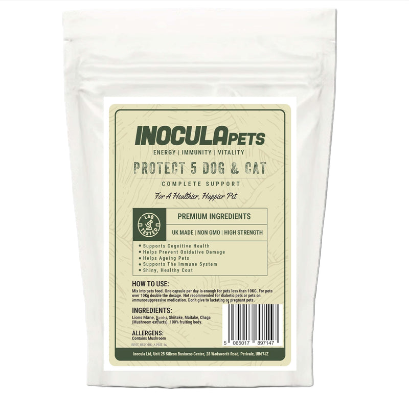 Protect 5 Mushroom Extract Capsules Dog & Cat. Keeps pets healthy
