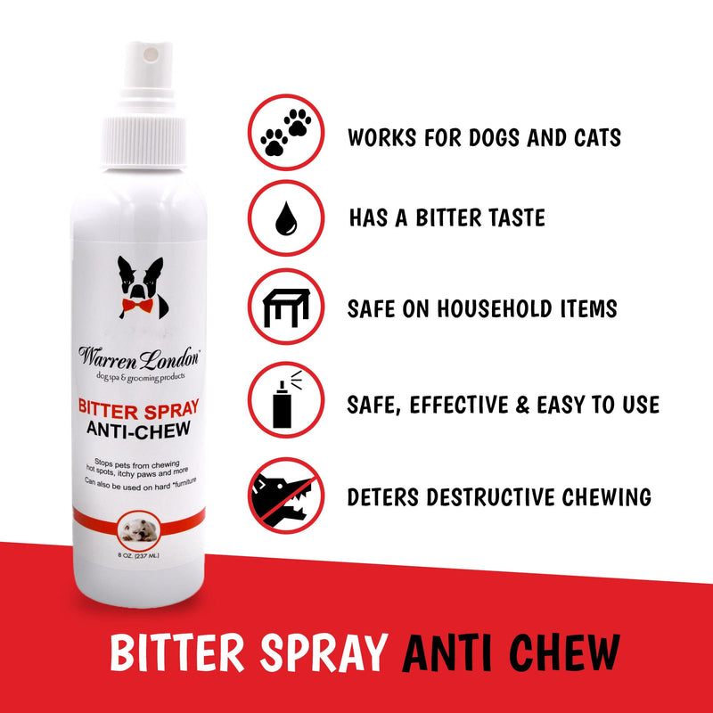 Warren London Bitter Anti-Chew Spray for Dogs & Cats – 8 oz Extra-Bitter Apple Formula | Safe, Humane No-Chew Training Aid for Furniture, Cords, Paws & More | Fast-Dry, Stain-Free | Made in USA