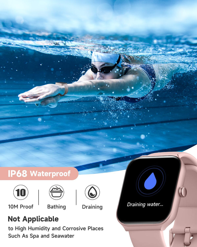TOOBUR Smart Watch for Women Alexa Built-in, 1.95" Fitness Tracker with Answer/Make Calls, IP68 Waterproof/Heart Rate/Sleep Tracker/100 Sport Modes, Fitness Watch Compatible Android iOS fits 145mm-190mm wrists Pink - BeesActive Australia