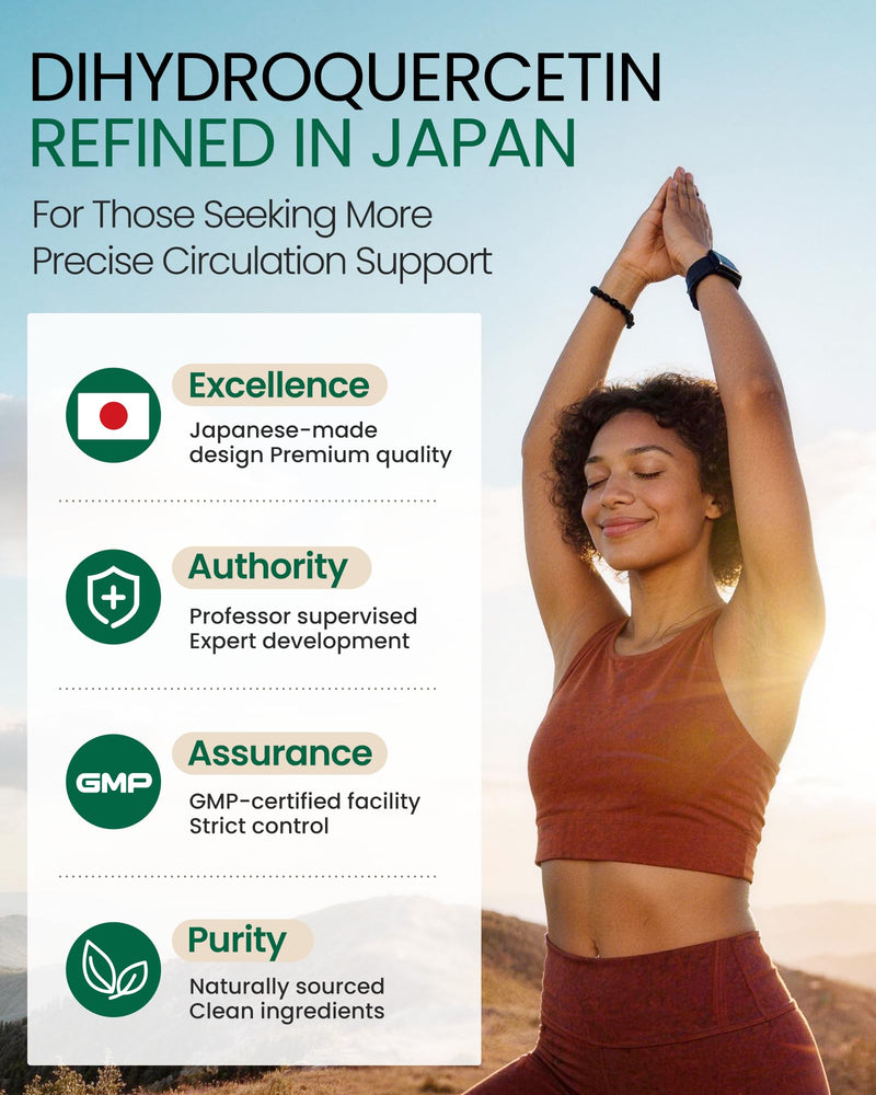 Dihydroquercetin DHQ Supplement with Vitamin C 60 Tablets | Japanese Taxifolin Antioxidant, Bioflavonoids, Heart Health Support & Circulation, For Men & Women Seniors, GMP