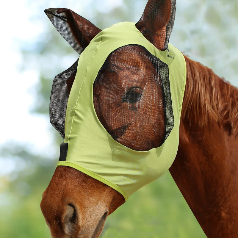 Ultra Lightweight UV-proof Full Visibility Stretchy Horse Fly Mask Light Olive (L; Full Size) Full (Large) - BeesActive Australia