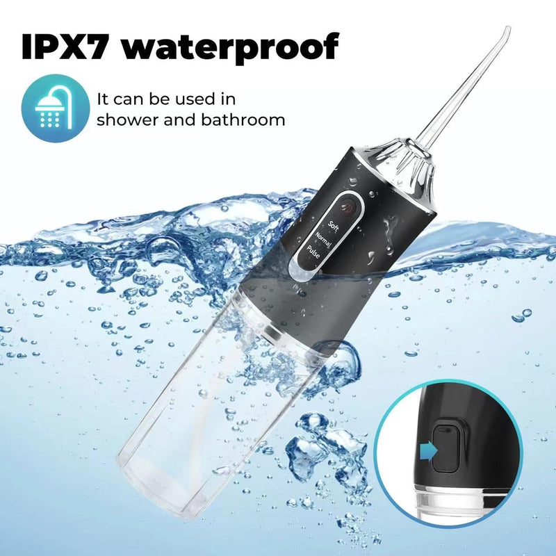 Water Dental Flosser Teeth Pick Portable Cordless Oral Irrigator Rechargeable Travel Irrigation Cleaner 3 Modes 4 Jets IPX7 Waterproof Electric (Black) Black