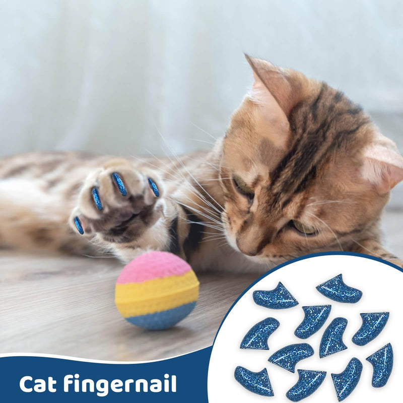 Cat Nail Caps with Glue - 20pcs Pet Kitten Cat Claw Caps Cat Claw Covers for Small Medium Large Cats - Crystal Blue M - BeesActive Australia