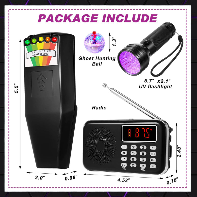 Dunzy 7 Pcs Ghost Hunting Equipment Kit Include 1 Emf Meter 1 Ghost Radio 1 UV Flashlight and 4 LED Light up Pet Cat Ball for Electromagnetic Paranormal Investigations Home Office Inspections Gifts - BeesActive Australia