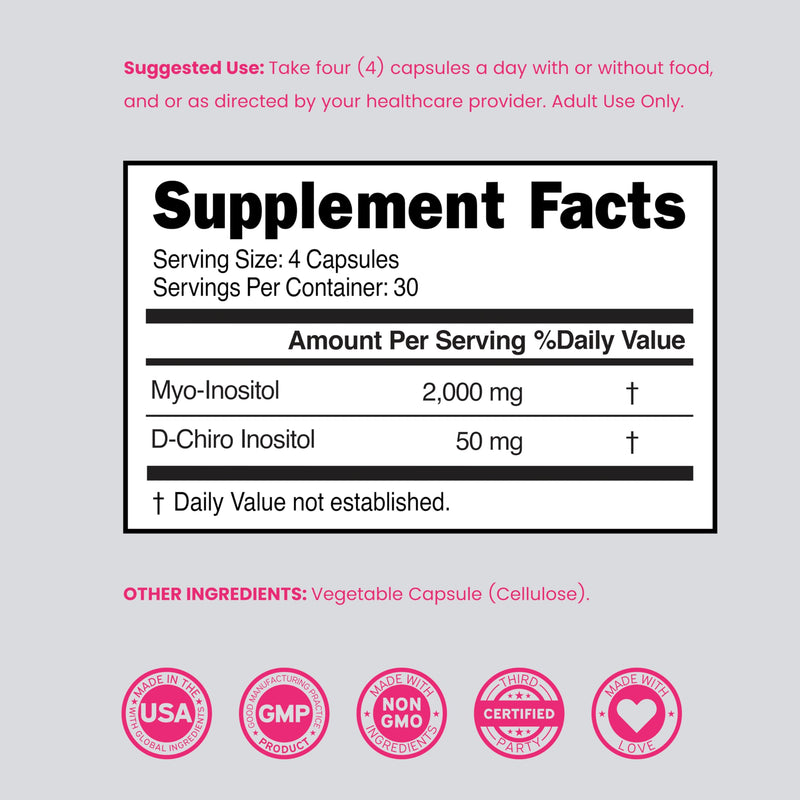Myo-Inositol & D-Chiro Inositol Supplement For Women (120 Capsules, 2050mg Per Serving Ideal 40:1 Ratio Myo Inositol) Hormone Balance for Women - Third Party Tested, Vegan Safe & USA Made - 120 Count 120 Count (Pack of 1) - BeesActive Australia