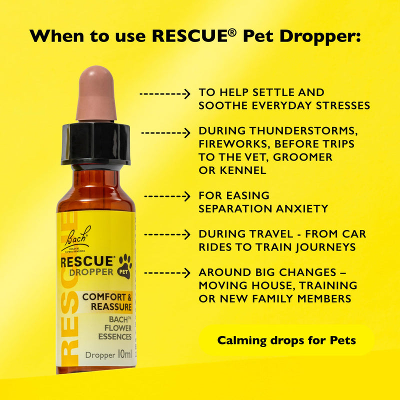 Rescue Pet Calming Dropper 10ml for Dogs & Cats, Natural Flower Essences, Separation, Fireworks, Travel, Thunder, Loud Noises, Calming for Dogs, Cats, & Other Pets