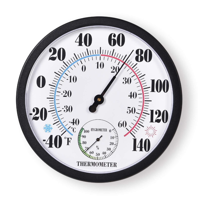 Indoor Outdoor Thermometer Large Numbers Wall Thermometer Hygrometer Waterproof Does not Require Battery 10 inch Wireless Hanging Hygrometer Garden Decoration (Black) Black 10" - BeesActive Australia