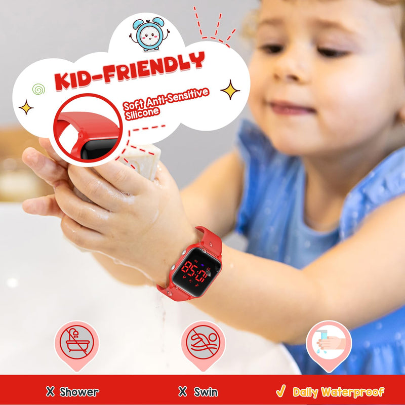 Kids Digital Watches for Boys Girls, Sports Watch with Fitness Tracker, Pedometer, Alarm Clocks, Stopwatch, No App Needed Waterproof Kids Watch, Gift for Teens Student Girls Boys Ages 5-14 L6615E-Red - BeesActive Australia