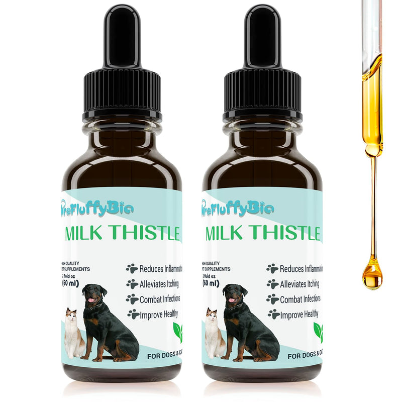 Milk Thistle for Dogs - Liver & Kidney Support, Natural Detox & Hepatic Health, with Wild Alaskan Salmon Oil & Curcumin, Omega 3 and Silymarins - Veterinarian-Formulated Herbal Supplement 2 Oz (2Pack) 2 Pack