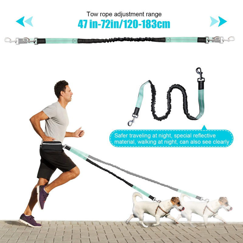 Hands Free Dog Leash with Zipper Pouch, Reflective Retractable Bungee with Double Padded Handles, Adjustable Dog Waist Leash for Running Walking Hiking Jogging Biking(Large, 25-120 lbs) - BeesActive Australia