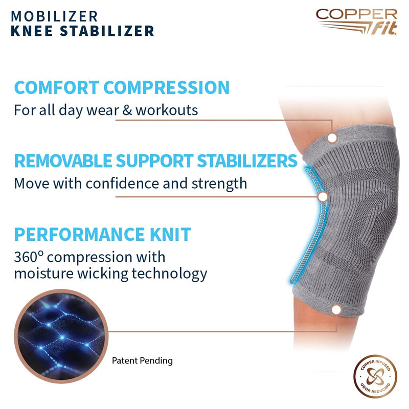 Copper Fit Mobilizer Knee Sleeve – ProSeries with Removable Side Stabilizers Knee Support for Advanced Recovery – Mobility, Knee Pain, Swelling, Inflammation, Circulation, Arthritis, Tendonitis (2XL) 2XL - BeesActive Australia