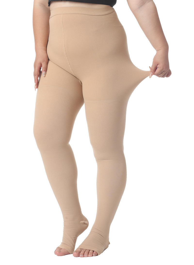 AMZAM 20-30 mmHg Medical Graduated Compression Pantyhose Toeless Leggings 20-30mmhg Open Toe Beige 5X-Large