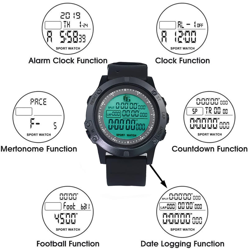 Men Digital Sports Watch with Finger Grip Whistle Waterproof Soccer Referee Watch with Stopwatch Backlight Alarm Date Dual Time On/Off Switch Coach Referee Timer - BeesActive Australia