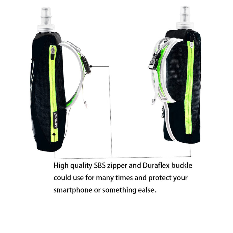 Geila Handheld Water Bottle for Running, 17 oz Grip Handheld Bottle with Hand Strap Hydration Pack, Sport Soft Flask Black+500ML Soft Flask