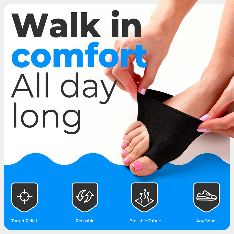 4 Original Metatarsal Pads for Women & Men – Ball of Foot Cushions for Pain & Pressure Relief – Soft Gel Inserts for Metatarsalgia, Morton’s Neuroma & Callus Support (4 Sleeves / 2 Pairs) Black Medium