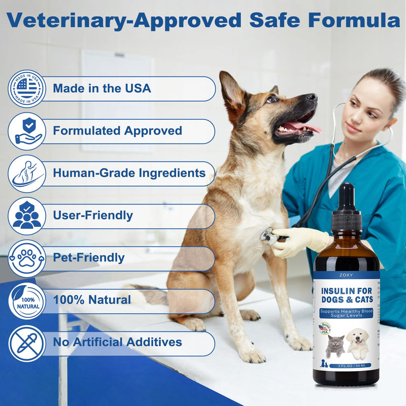 Insulin for Diabetic Dogs & Cats, Pet Blood Sugar Balance Supplement, Natural Herbal Formula for Healthy Blood Sugar Levels, Improved Mobility, Insulin Resistance, 2 oz (60 ml)
