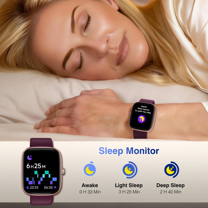 DAVIKO Smart Watch Senior Friendly Large Font No App/Phone Required Fitness Tracker, Waterproof Pedometer Watch with Step Counter Calories/Sleep Tracker for Walking Running for Men Women Purple - BeesActive Australia