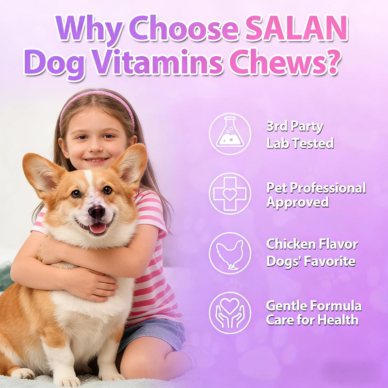 SALAN 24-in-1 Dog Multivitamin Soft Chews, 200 Count, with Glucosamine, Probiotics & Omega 3, Chicken Flavor
