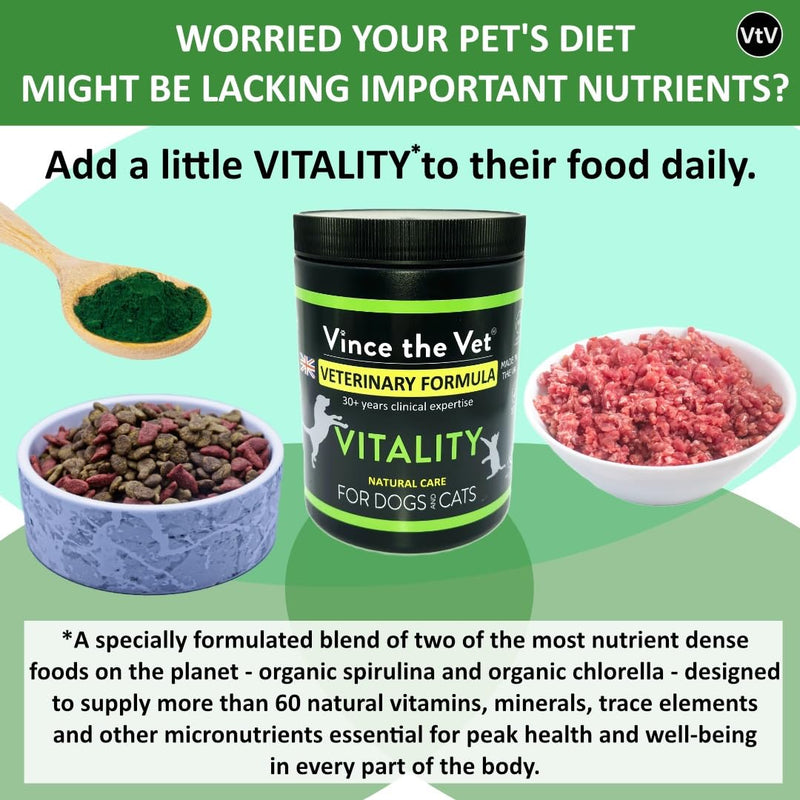 Natural Vitality Multivitamin Powder for Dogs & Cats (400g), Human Grade Veterinary Formulated Blend of Organic Spirulina & Chlorella, for Skin, Coat, Muscle, Energy etc 400g