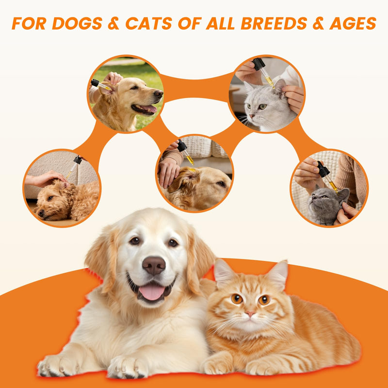 4 Pack Dog Ear Drops, Dog Ear Cleaner Drops, Ear Infection Treatment for Dogs and Cats, Natural Herbal Ear Cleaning Solution for Dirty,Itchy,Smelly,Inflammed Pet Ears, 2 oz with Dropper