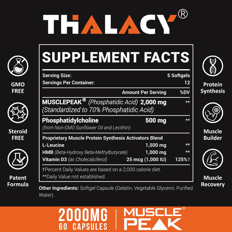 2000mg Liposomal Phosphatidic Acid (PA) | Muscle Builder, High Absorption Muscle Building Supplements for Men & Women | Muscle Gainer, mTOR Protein Synthesis & Lean Body Mass, Strength,120 Capsules 120 Count (Pack of 1)