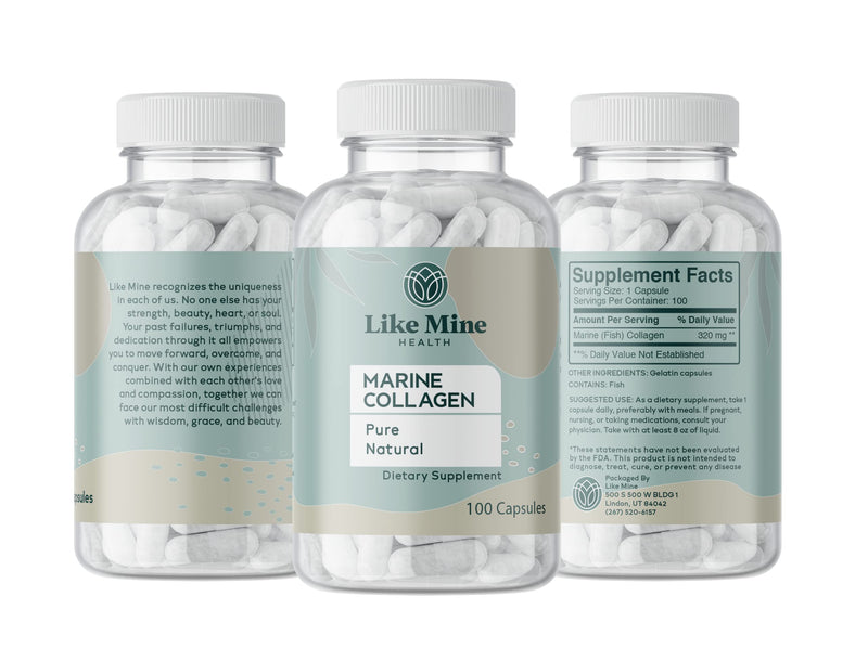 Like Mine, Marine Collagen, 100 Capsules | For daily supplement routines, skin care support, and beauty enhancement 1 Count (Pack of 100)