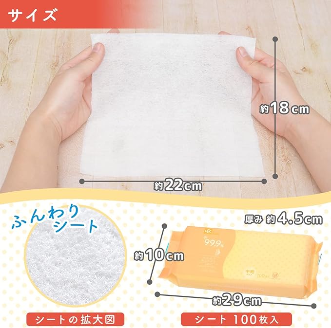 LEC 99.9% Pure Water, Adults, Fluffy Wipes, Medium Format Size, 100 Pieces, Made in Japan, Weakly Acid, Fragrance-Free -  Australia