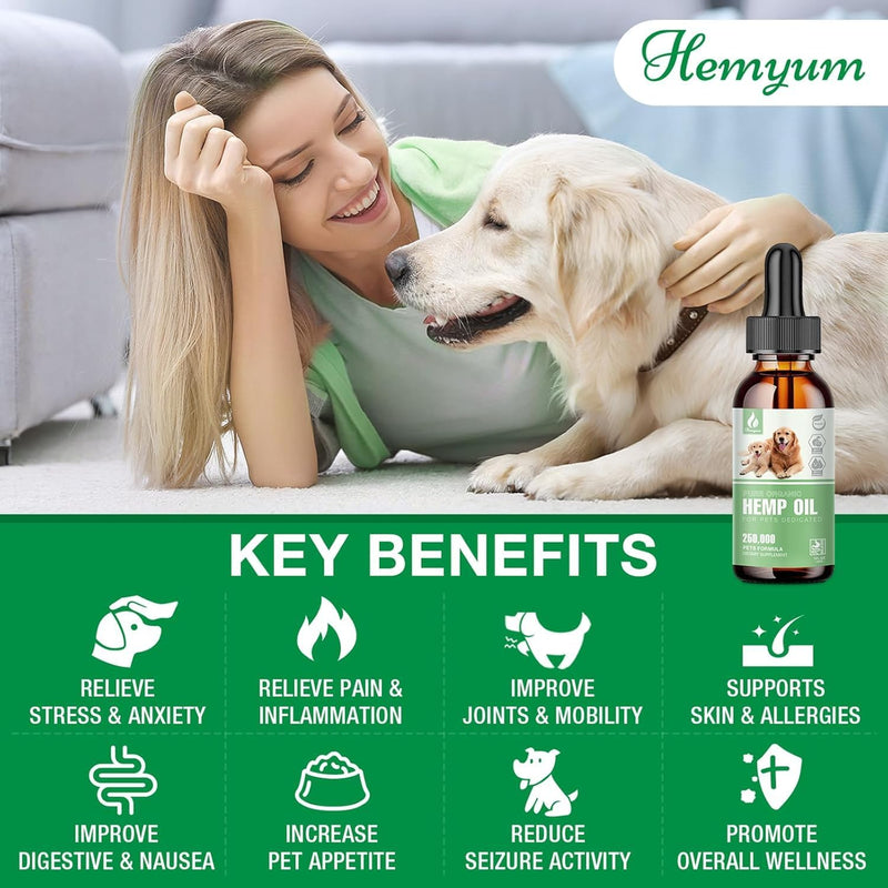 Hemp Oil for Dogs & Cats with Sleep Anxiety Pаin Strеss Hip & Joint Pain Relief Dog Calming Treats Rich in Omega 3-6-9 Organic Hemp Extract Drops Natural Pet Hemp Oil 2-Pack 1 Fl Oz (Pack of 2)