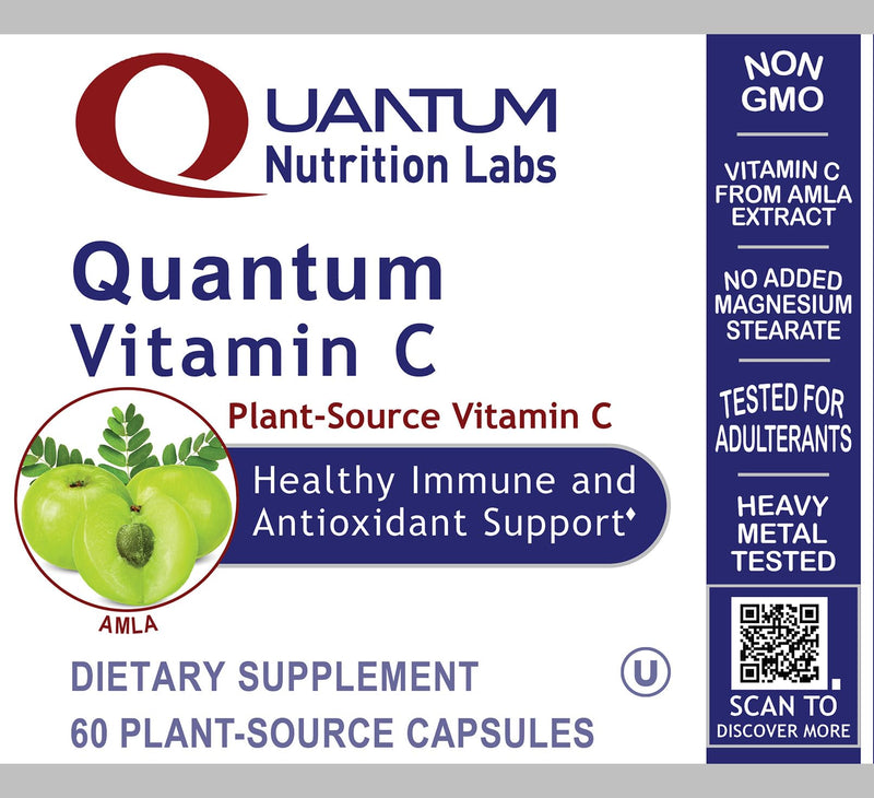 Quantum Nutrition Labs Quantum Vitamin C- Organic Natural Vitamin C Supplement for Women and Men, Whole Food Vitamin C Source, Pure with Bioflavonoids, and Amla, Aids Immune Support- 60 Vegan Capsules