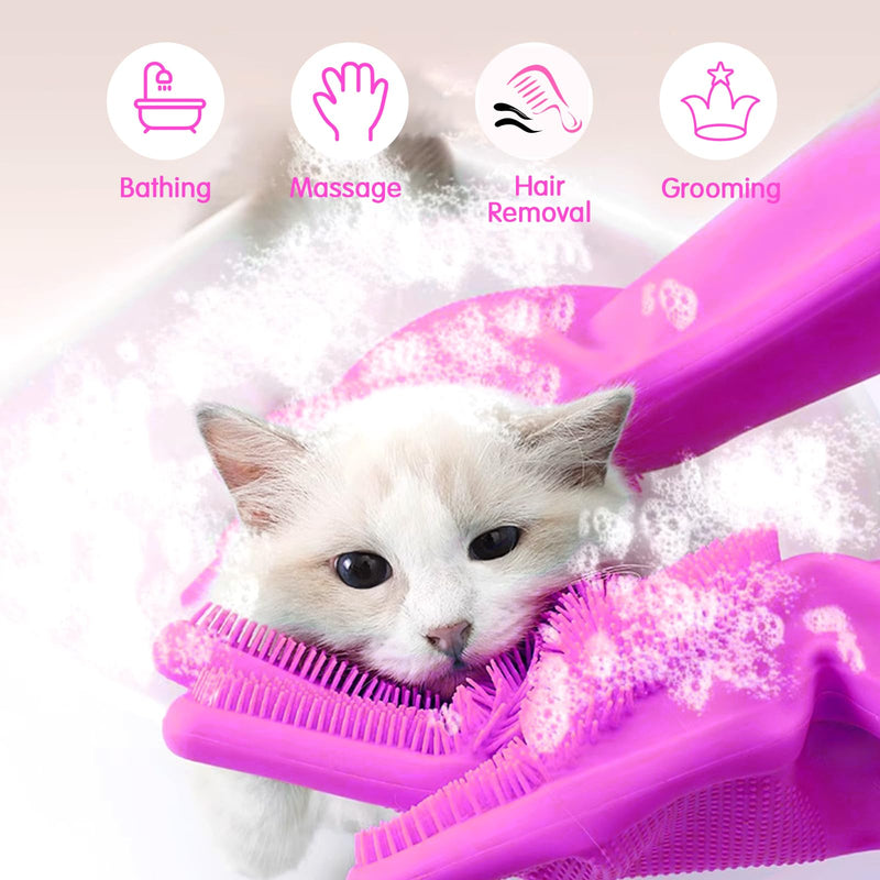 VIWIK Dog Bath Gloves with 4Pack Dog Toothbrush, Dog Grooming Kit, Dog Finger Toothbrush for Small Breed, Medium Large Dogs, Silicone Dog Washing Gloves with High-Density Teeth, Pink - BeesActive Australia