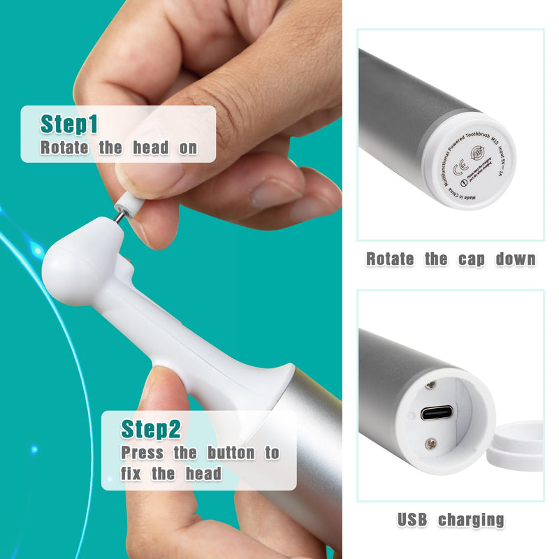 Electric Tooth Polisher for People Dental Calculus Plaque Remover for Animal,5 Replacement Heads,USB Rechargeable,Cleaning Tools