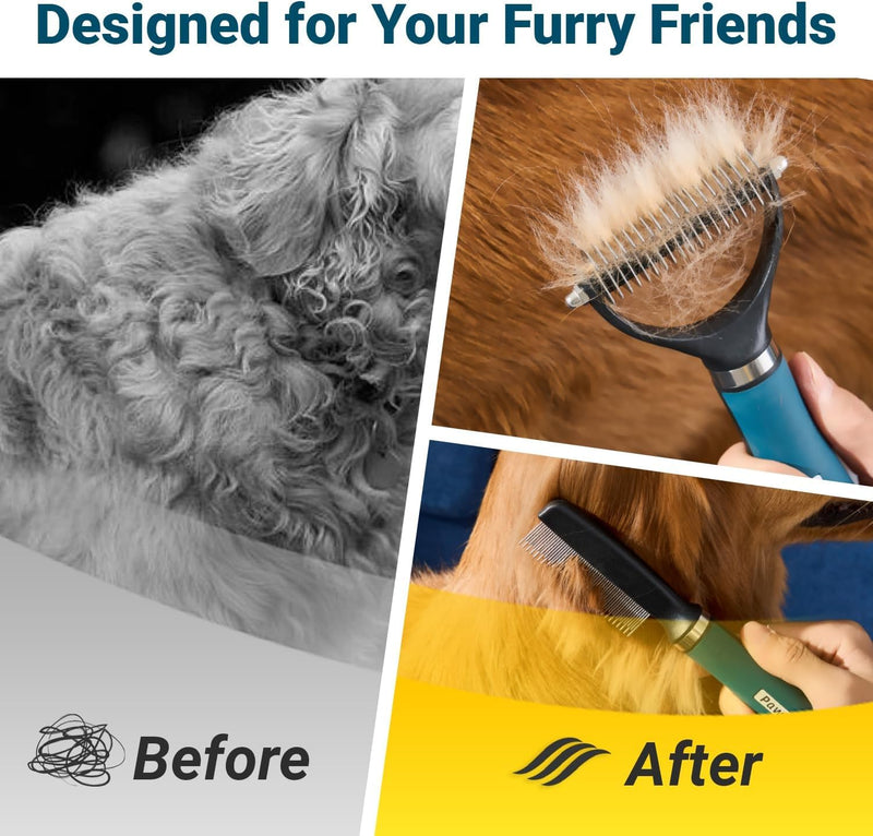 Deshedding Dog Brush Dog Comb Combo, Professional Undercoat Rake, Pet Grooming Brush for Dog Cat Grooming Supplies, Dematting Deshedding Brush Dogs Shedding Tool for Long Matted Haired Pets Blue - BeesActive Australia